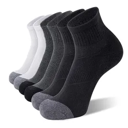 5 Pairs Men Cotton Quarter Athletic Socks Performance Cushioned Sports Black and White Solid Color Ankle Sock