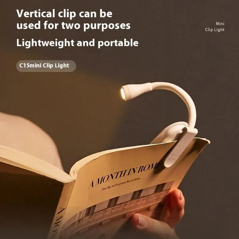 

Mini LED Book Light Eye Protection Adjustable Clip 360° Flip Study Lamp Rechargeable 3 Color For Travel Bedroom Reading