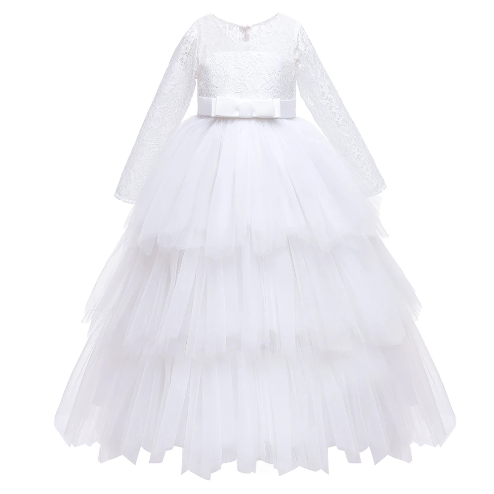 Honor Gala Dress for Children Elegant Long Sleeve White Color
