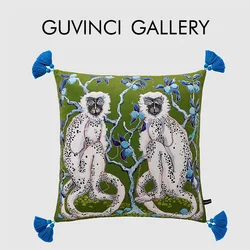 GUVINCI-fundas de cojín bohemias, monos en verde y azul, Granada y lagarto, funda de almohada decorativa para sofá de Patio, decoración del hogar de otoño