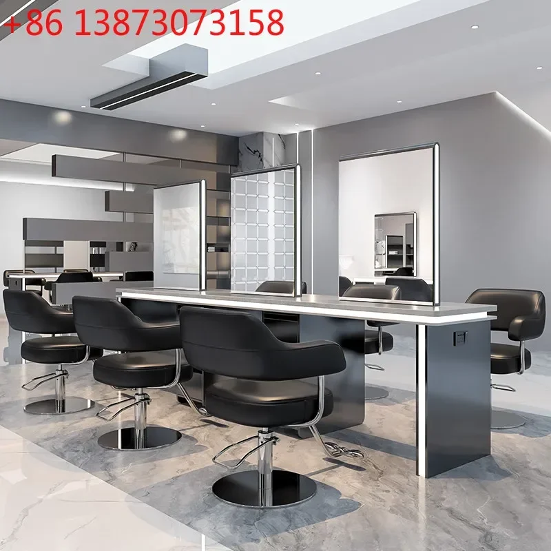 Light luxury barbershop mirror, dressing table, salon-specific marble countertop haircut mirror, hair salon perm and dye mirror