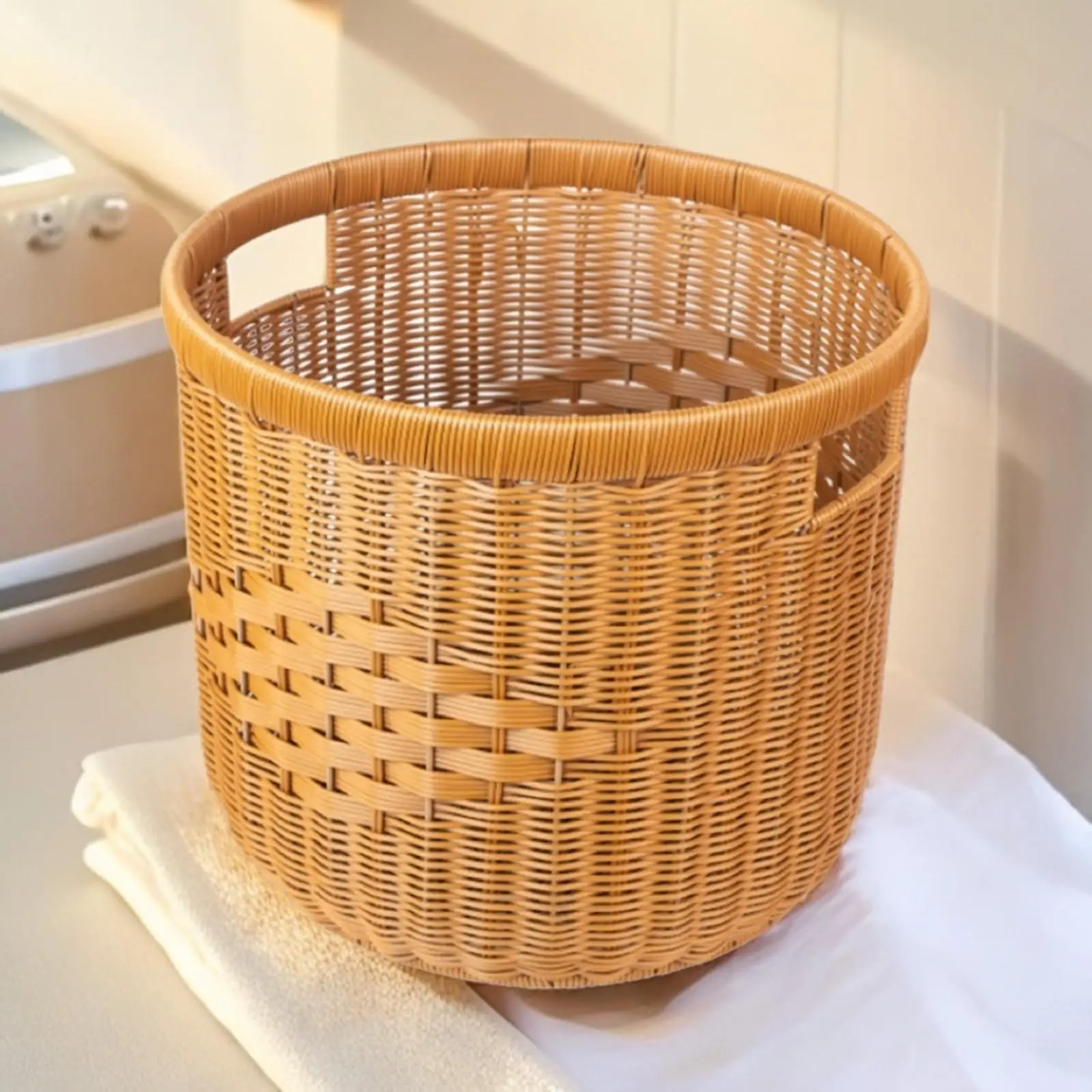 

Round Storage Basket Laundry Organizer Creative Versatile with Handles Portable Wastebasket Trash Can for Home Shoes Bathroom