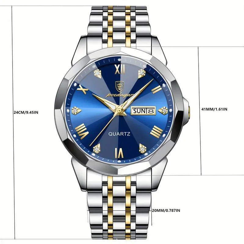 New Men's Watch, Luminous Calendar Stainless Steel Men's Quartz Watch, Ideal choice for Gifts