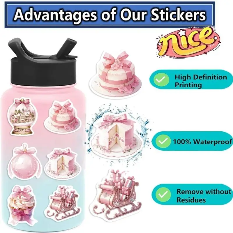 652F Pink Santa Doodles Decals 50Pieces PVC Material Scratch Resistant Stickers For Personals Electronics Christmas Design