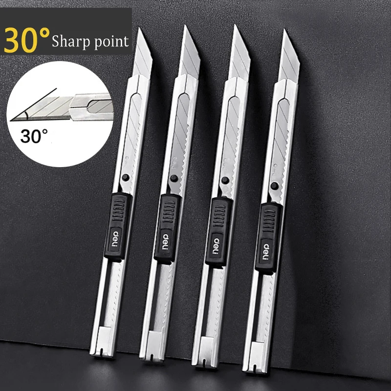 Retractable Utility Knife Stainless 30/50 Degree Blade Paper Box Cutter Self-Locking Function Safety Cutting Art Tool Supplies