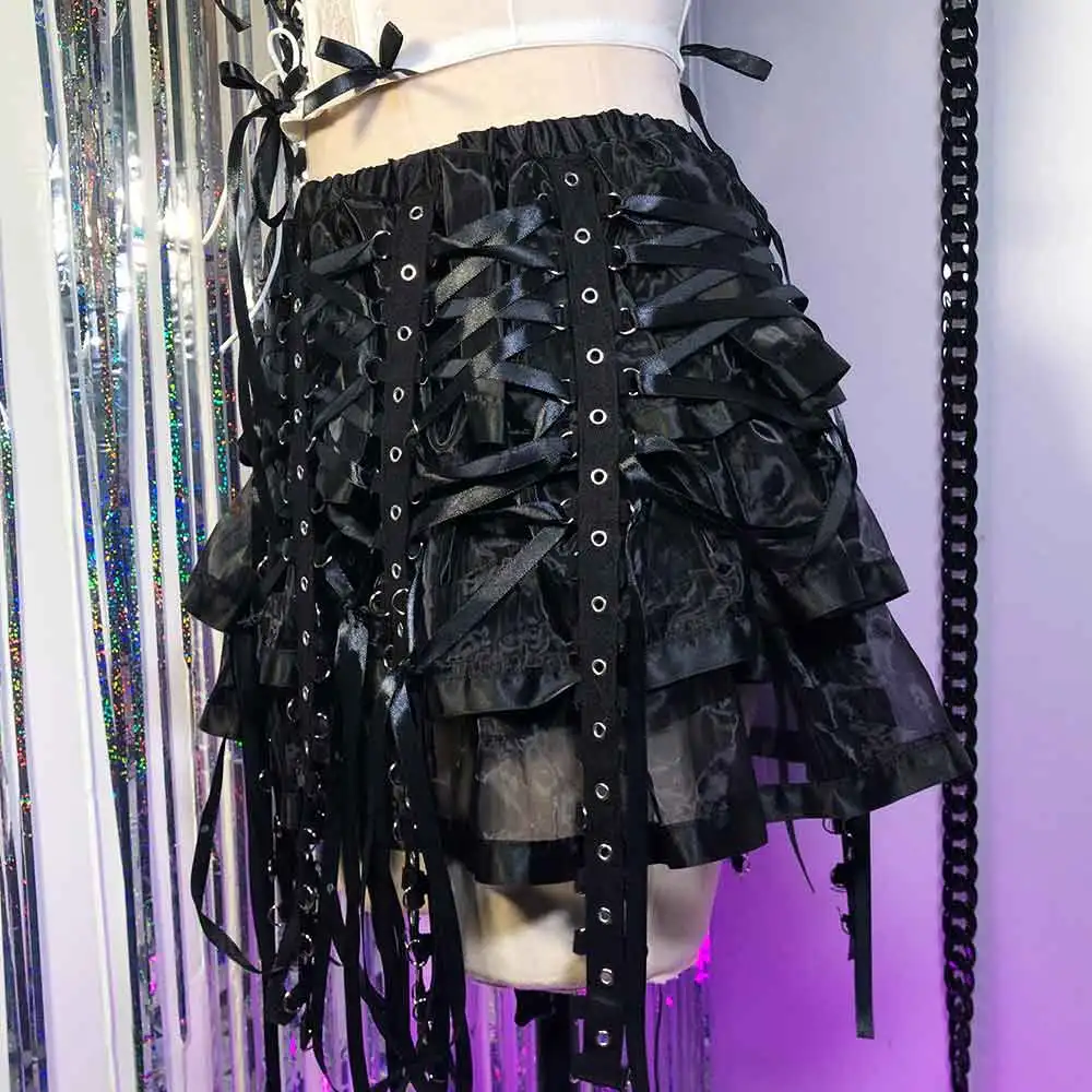 

Hand Made Goth Y2K TOPS Cyber DIY Lace-up Teen E-Girls Club Wear Emo Punk Rock 90s Grunge Eco Gothic Skirts Harajuku Kawaii