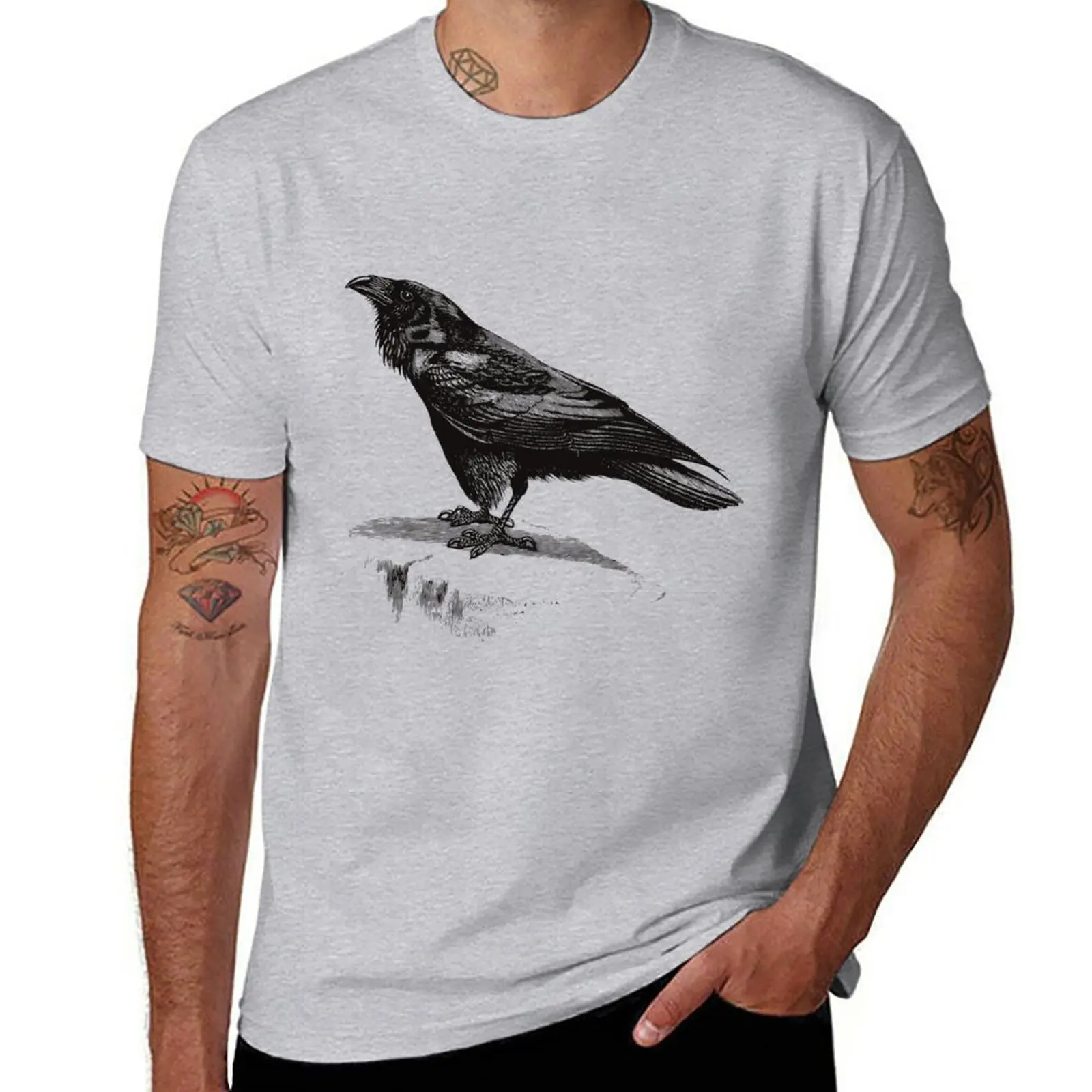 New Raven Vintage Engraving T-Shirt Short sleeve customized t shirts Short sleeve tee oversized t shirt men