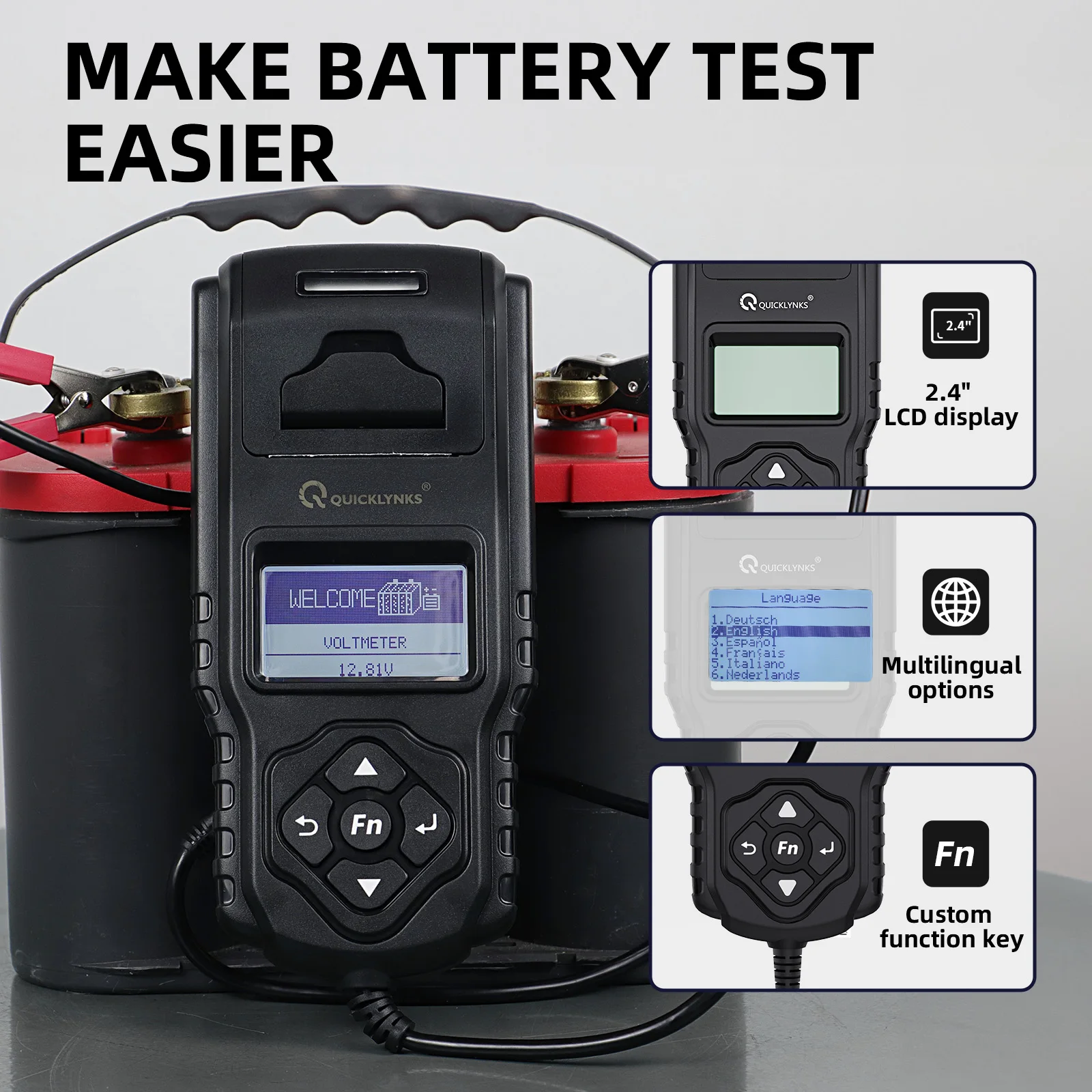 New BA2000 Car Battery Tester 12V/24V Cranking Test Charging Test Battery Analyzer Test Tool