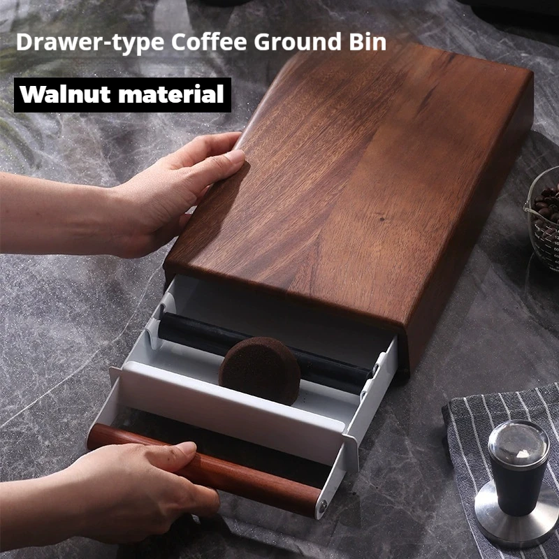 Cajón aldaba para café expreso de nogal, caja para golpear café con barra de golpear extraíble que absorbe los golpes y base antideslizante de acero inoxidable 304