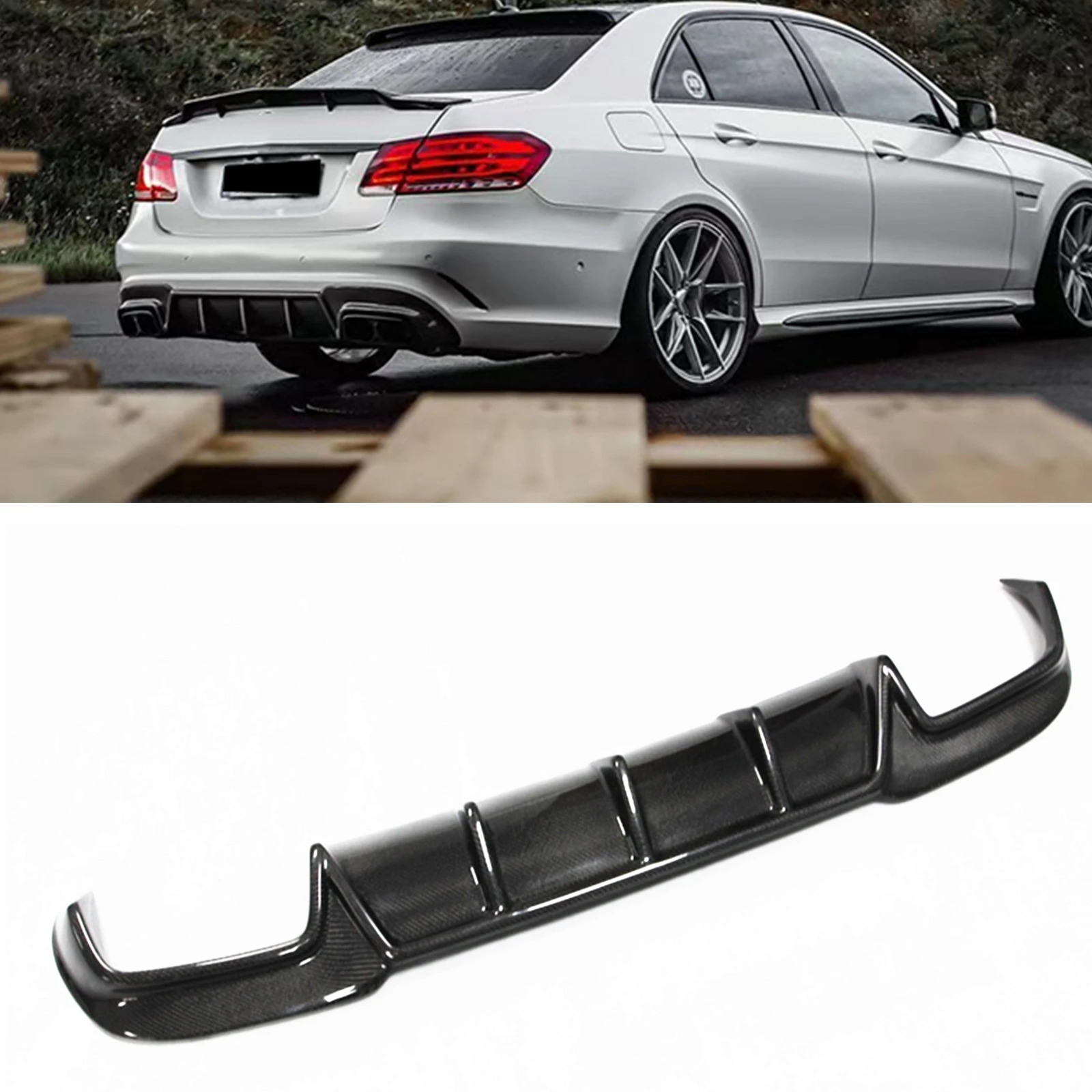 

For Mercedes-Benz W212 E63 AMG 2013-2016 Sedan 4-Door Sport Versions Real Carbon Fiber Rear Bumper Diffuser Lip Spoiler Splitter