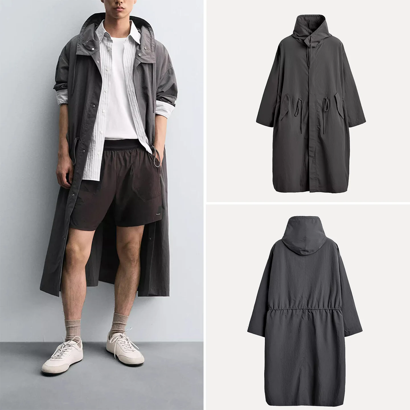 

Faionable Pure Color Parka Jaet 2025 Autumn New Men's Simple Personali Workwear Z Loose Fit Youth Trend Long Sv...
