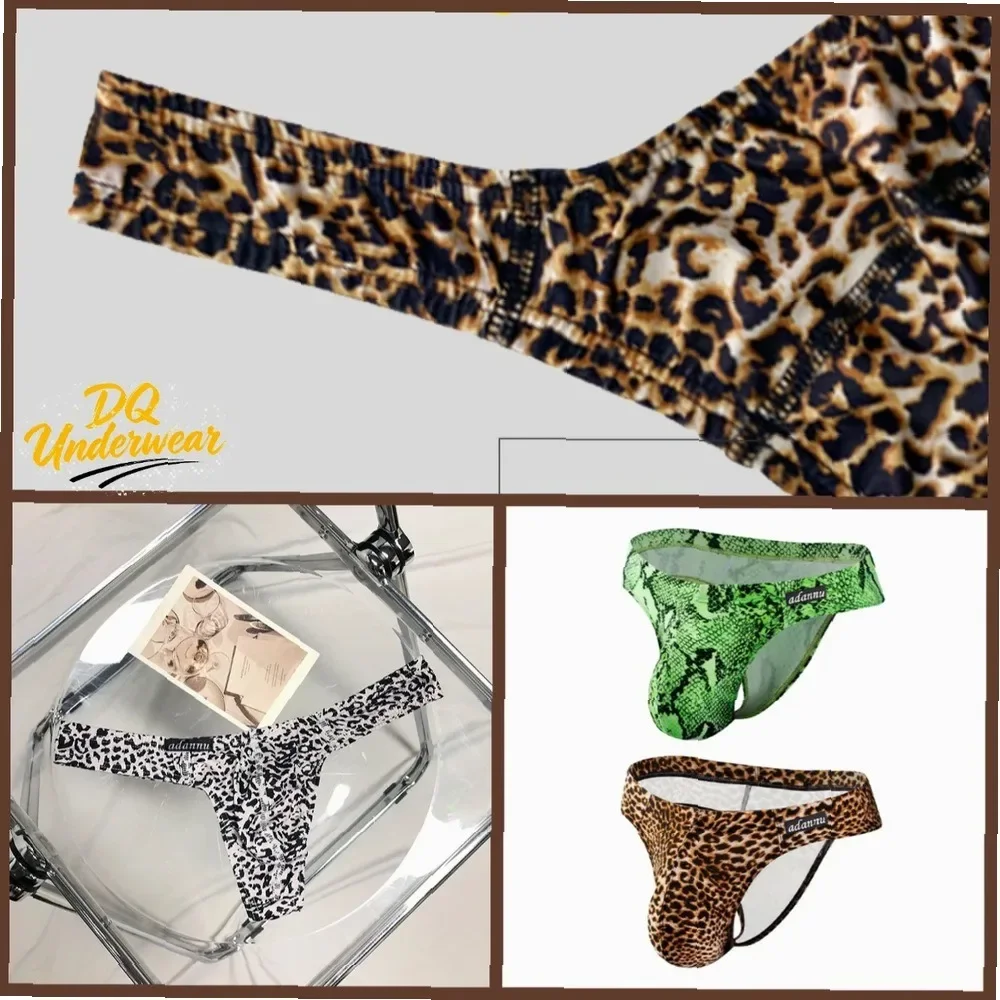 4PCS Men's Leopard Print Jockstrap Briefs Low Rise U-Convex Pouch Stretch Breathable Animal Pattern Sexy Male Underwear