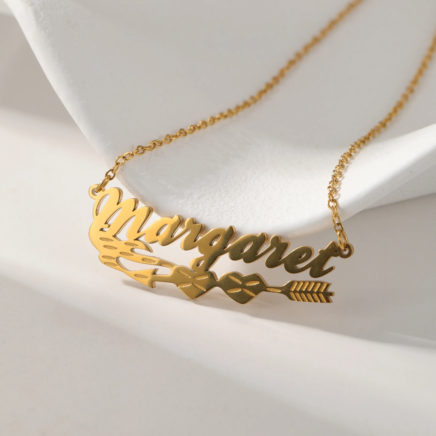 

Zciti Custom Name Necklace Gold Plated Stainless Steel Arrow And Hearts Design Personalized Pendant Chain Birthday Gifts For Her