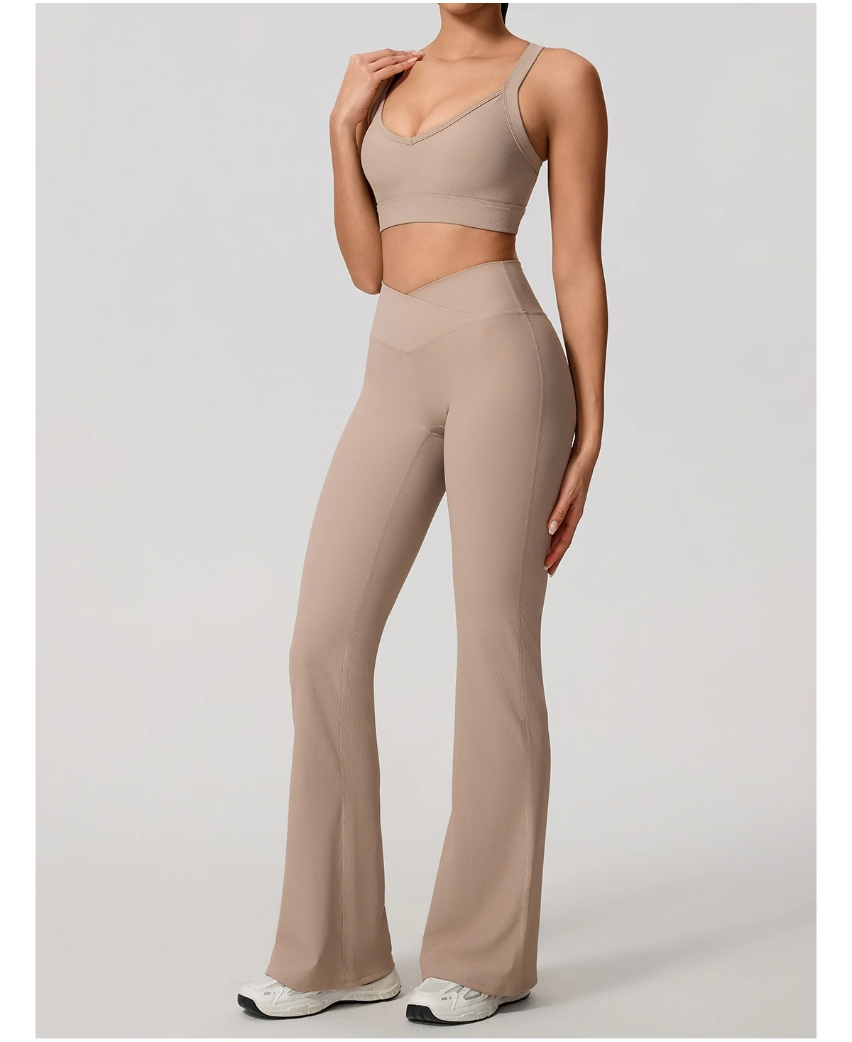Sommer Damen Geripptes Gym Schnelltrocknendes Zweiteiler-Set Nahtloses Sport-Yoga-Set für Frauen Outdoor 2-teiliges Po-Lifting Sportoutfit – Detail 20