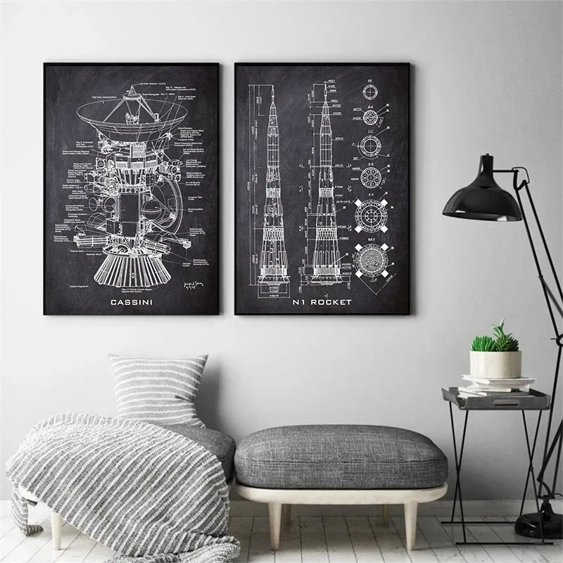 Chalkboard Vintage Blueprint Poster Canvas Painting Prints Space Shuttle Artwork Science Wall Art Gift Home Room Decor