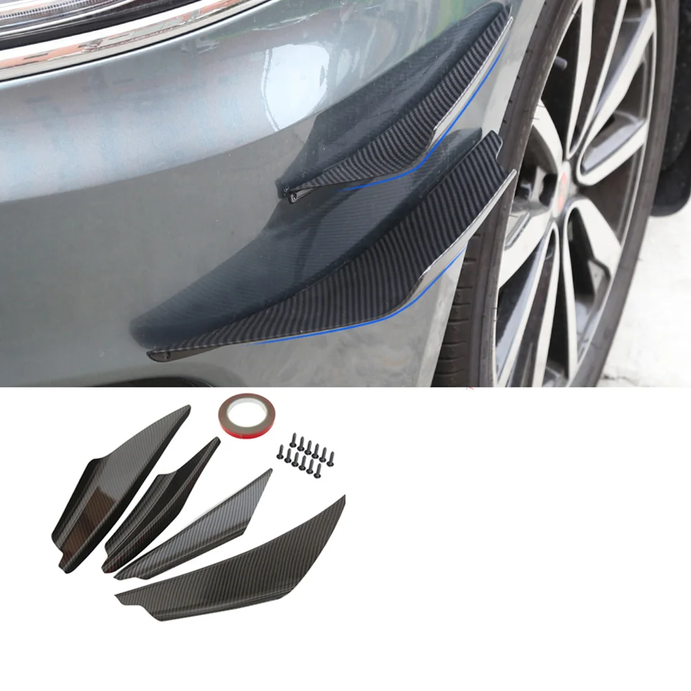 

4pcs Universal Front Bumper Splitter Spoiler Abs Lip Diffuser Carbon Fiber Look Durable Wear Resistant Car Styling Upgrade