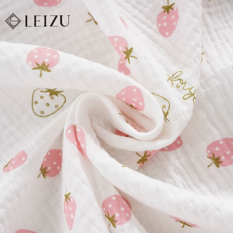0.5/1/2 Yard Strawberry Print 100% Cotton Double Layer Crepe Baby Fabric Soft Gauze DIY Sewing Baby Blankets, Pajamas, Bedding