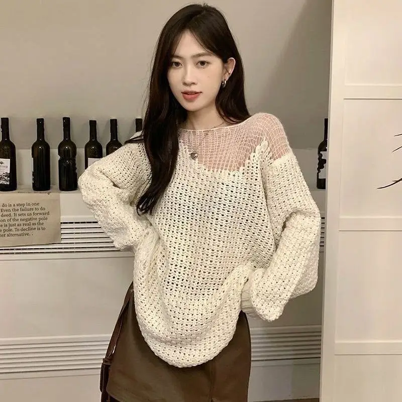 سترة محبوكة متوسطة الطول حلوة وحارة للنساء للخريف أنيقة طويلة Sve Crew Ne بلوفر علوي #4