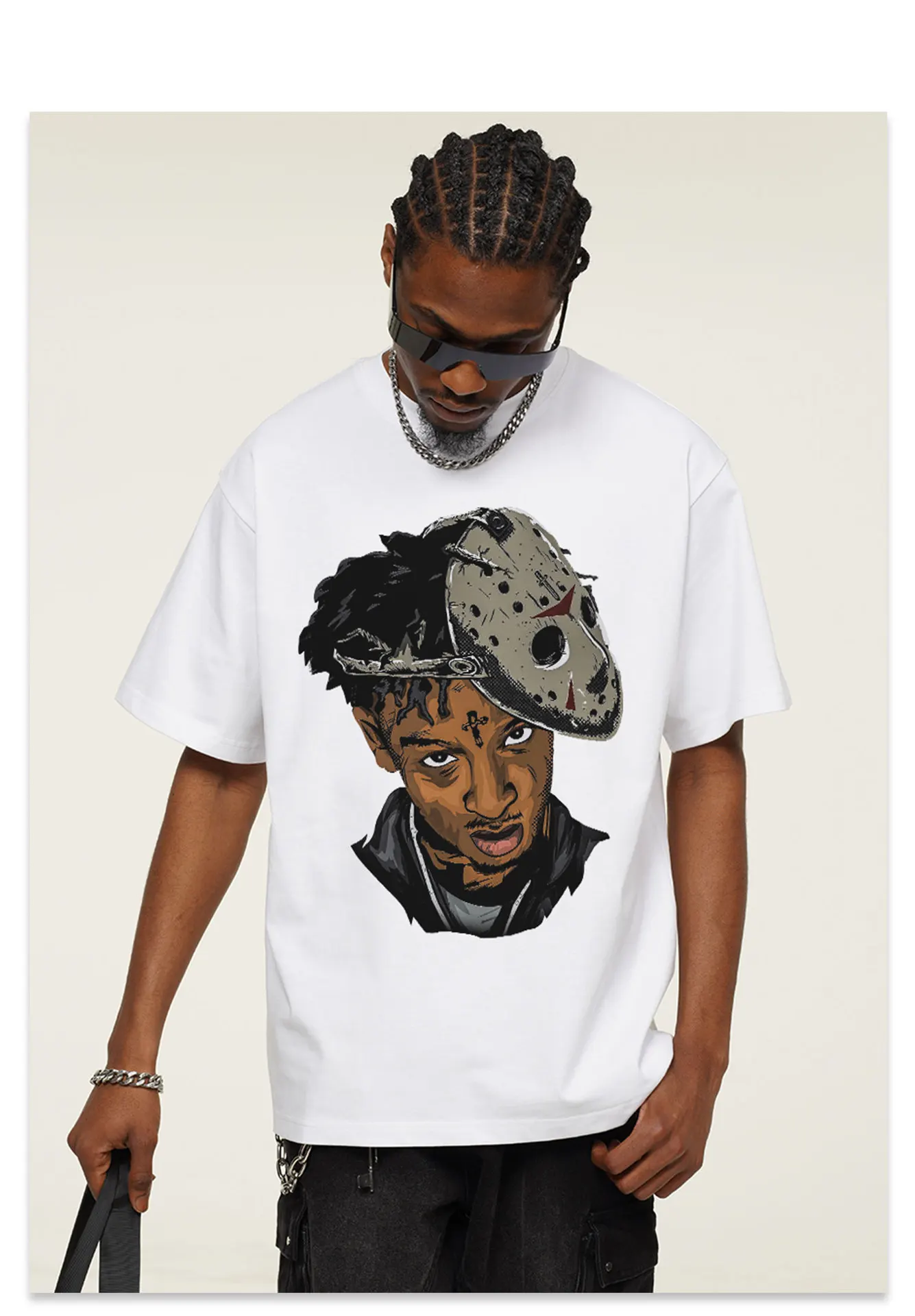 

Fashion hip-hop printed t-shirt summer American retro 100% cotton fashion trend street breathable round neck short-sleeved top