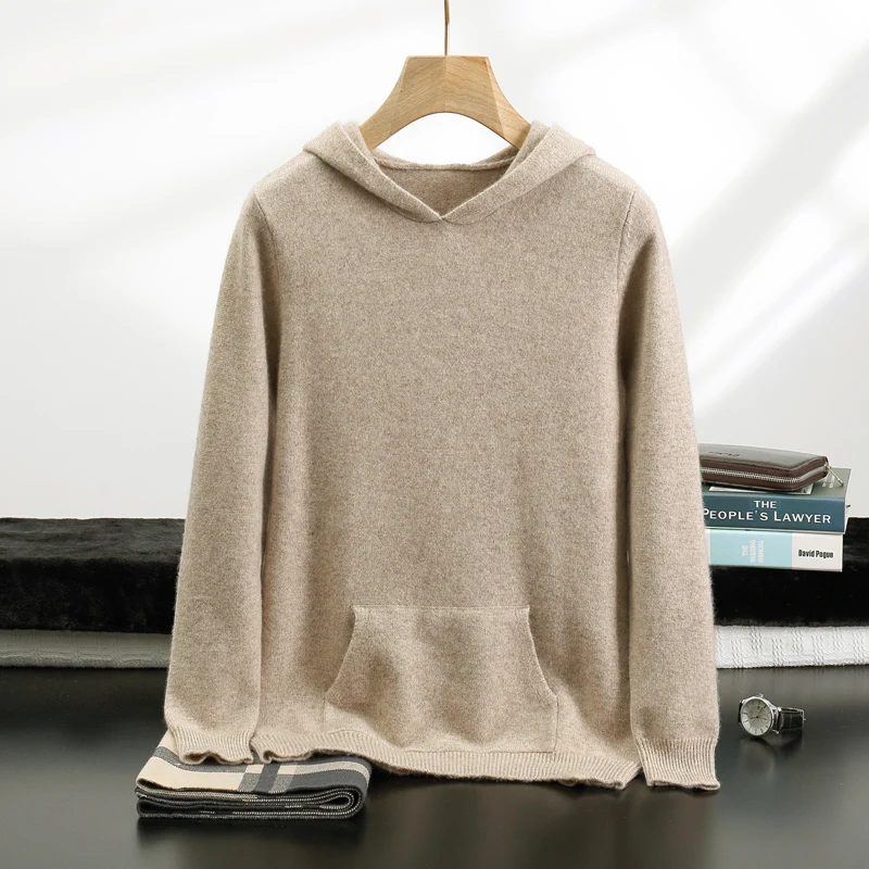 ZOCEPT Thickened Hooded Sweater For Men Winter 100% Quality Cashmere Pullover Sweater Soft Warm Knitted Hooded Jumper Tops