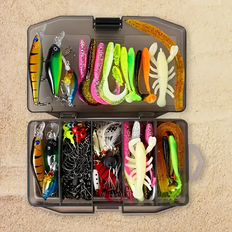 125pcs Complete Bionic Fishing Kit | Lifelike Hard/Soft Lures (4g-8g) + Adjustable Sinkers & Safe-Lock Hooks | All-in-One Tackle