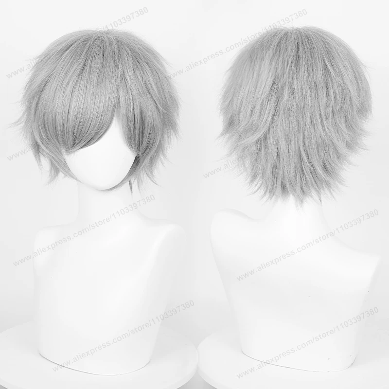 Anime 30cm Short Straight Cosplay Wig Black White Green Brown Purple Blue Gray Red Gold Man Women Heat Resistant Synthetic Hair