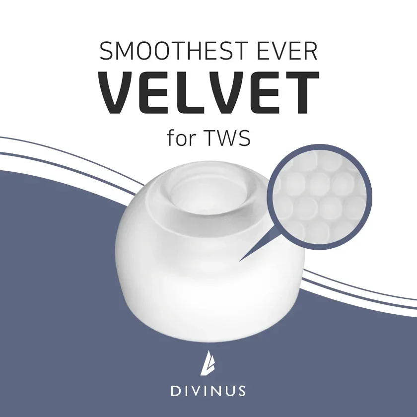 Divinus Velvet Eartips For TWS Wireless Earphone, Comfortness Low Pressure Wider loop Earbuds Ear tips For 3mm-5mm Nozzle