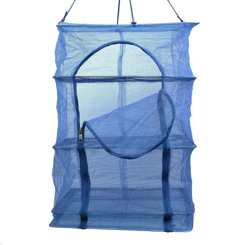 Foldable 3 Layers Drying Net Fish Net Drying Rack Hanging Vegetable Fish Dishes Dryer 35 X 35 X 65cm PE Hanger Fish Net