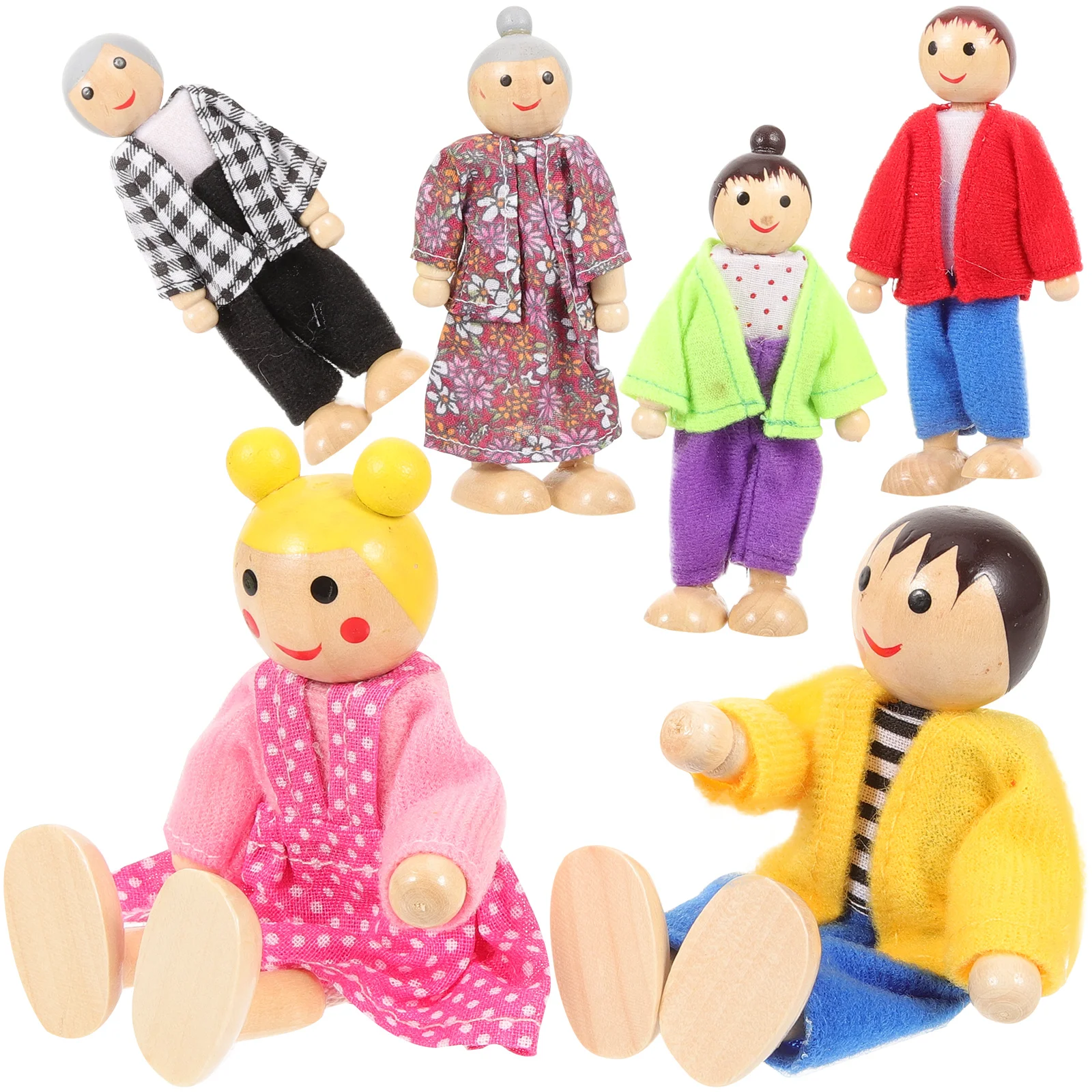Wooden Small Baby Kids Toys House Dolls Family Role Play Toddler Figures Tiny People