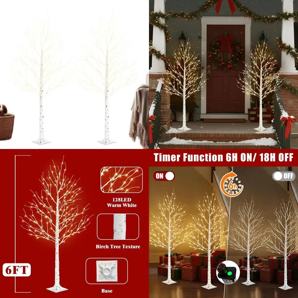 

Набор из 2 белых рождественских елок из березы длиной 6 футов с таймером и диммером для наружного/внутреннего декора