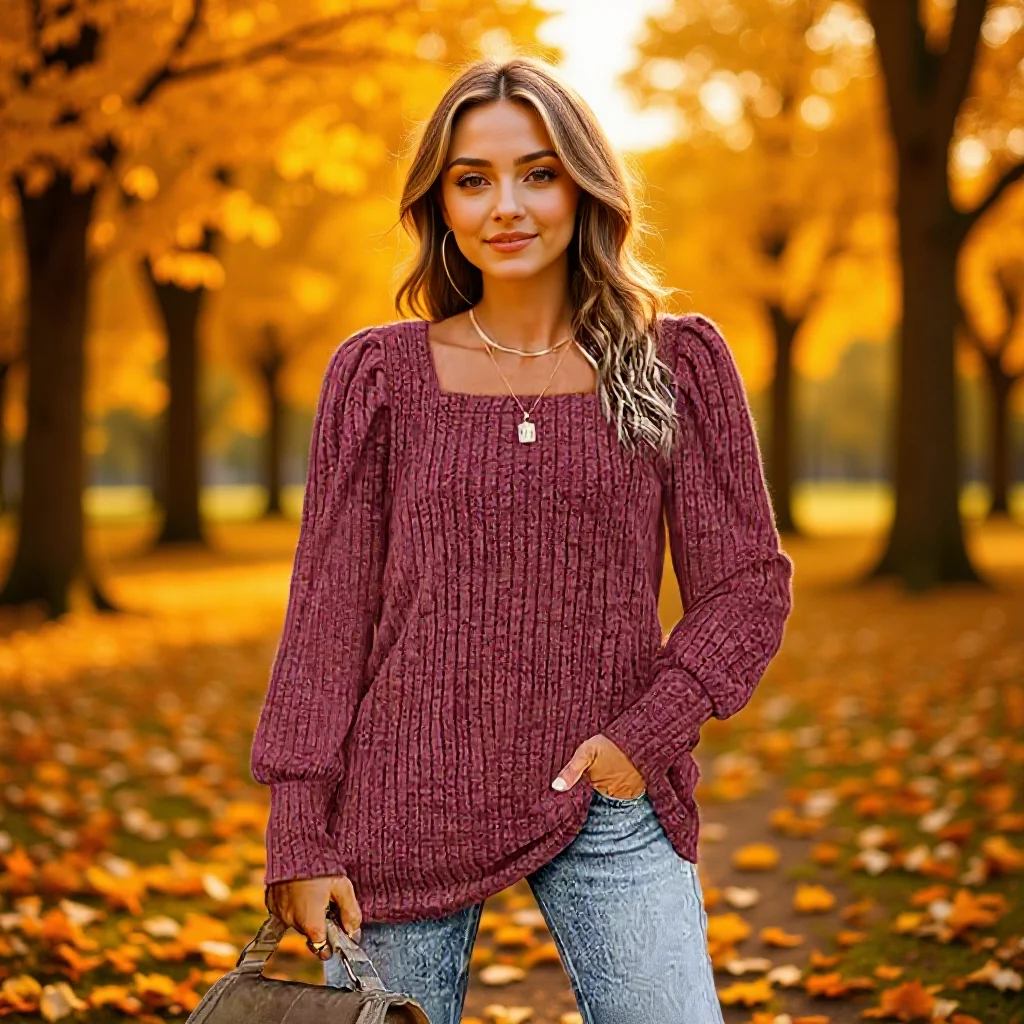 

Faionable женские длинные све irt с квадратным воротником Bubble Sve в полоску, трансграничная осенне-зимняя модная верхняя юбка, брюки