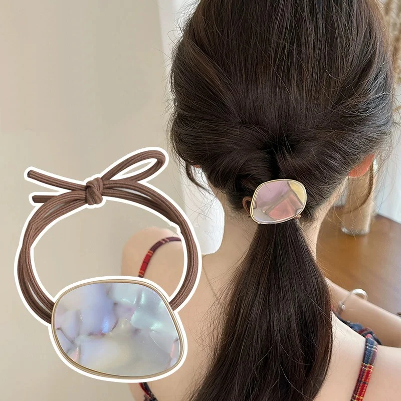 Simple Acetic Acid Marble Pattern Leather Band Hair Rope Hair Ring Women's Fashion Marble Ball Head Tie Hair Ropes Accessories