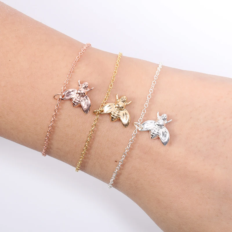 Tiny Cute Honeybee Charm Bracelet Bumble Queen Honey Bee Insect Animal Fly Bird Bumblebee Honeycomb Beehive Bangles for Women