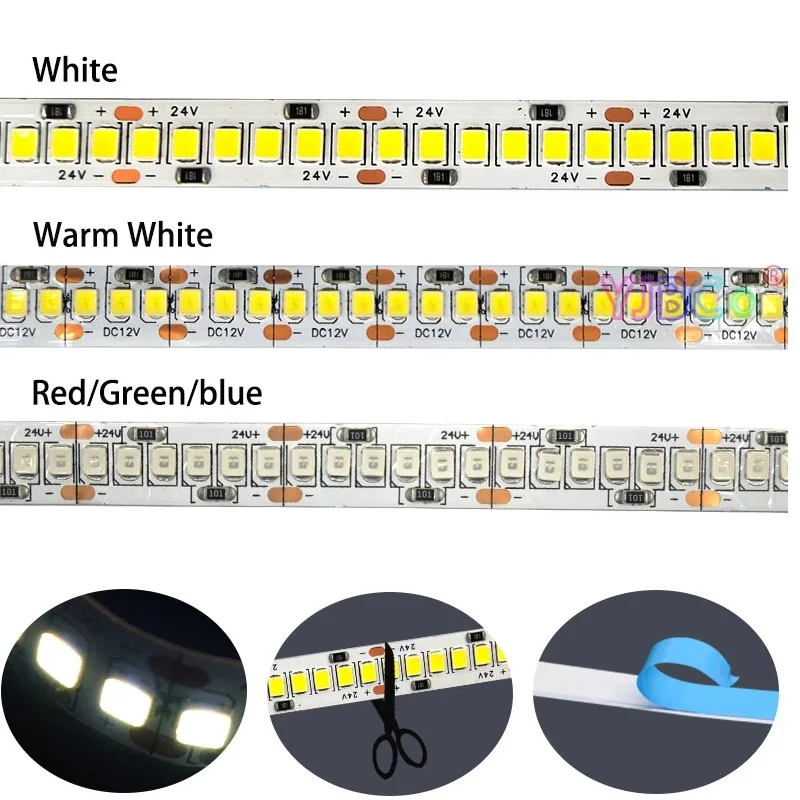 Cinta de luz Led Flexible, 2835 Led, 120Led, 240Led, 5M, Pixel, blanco, rosa, blanco cálido, azul, rojo, UV, DC12V, 24V