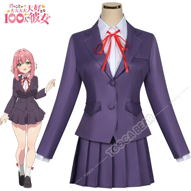 Anime 100 Kanojo Hanazono Hakari Cosplay Costume Wig JK Uniform Skirt Flower Hairpins Socks Halloween Party Women Outfit