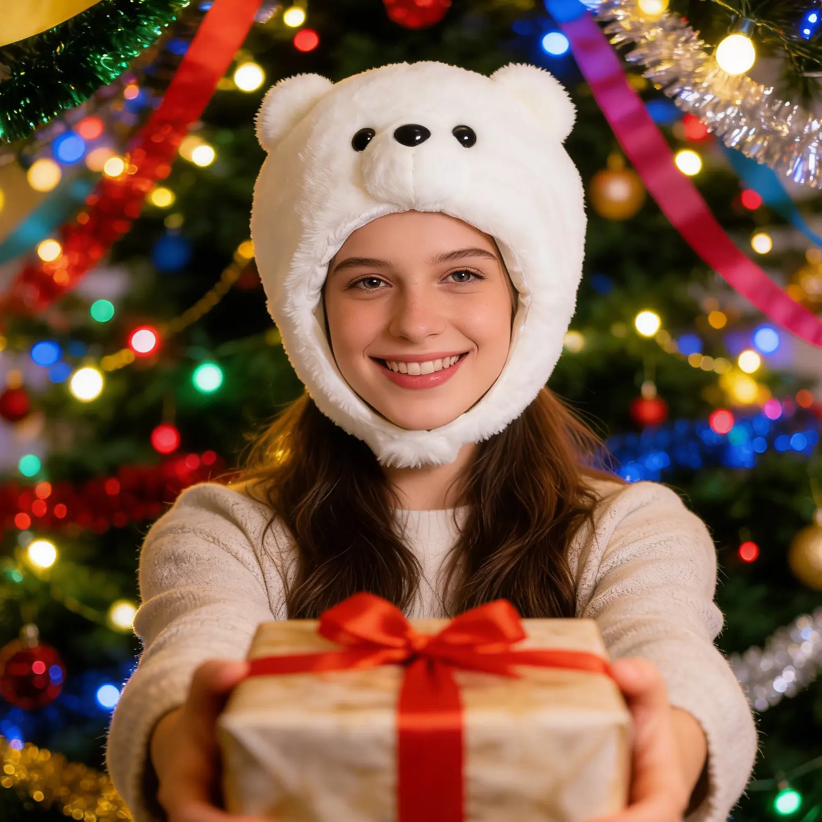 Gorro de Urso Polar para Crianças, Confortável e Quente para o Inverno, com Design de Orelhas Divertidas, Fantasia para Festivais