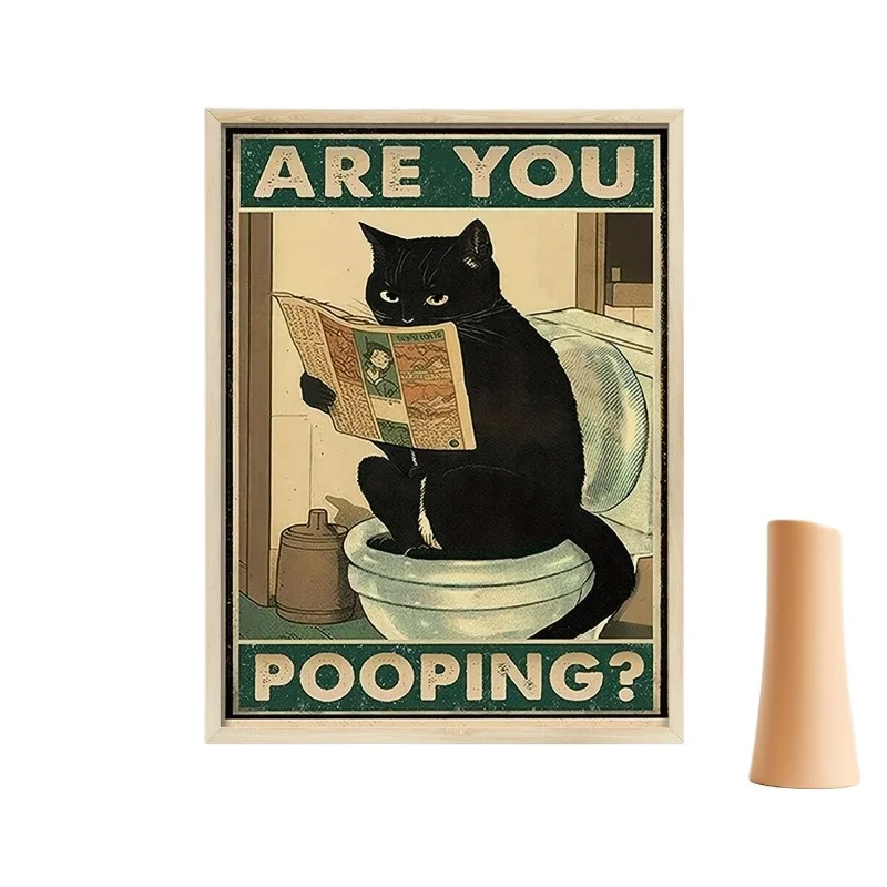 Cytat artystyczny, jesteś kupisz czarny kot, czytanie gazet w toalecie, zabawny plakat zwierzęcy, sztuka retro, dekoracja salonu — zdjęcie 2