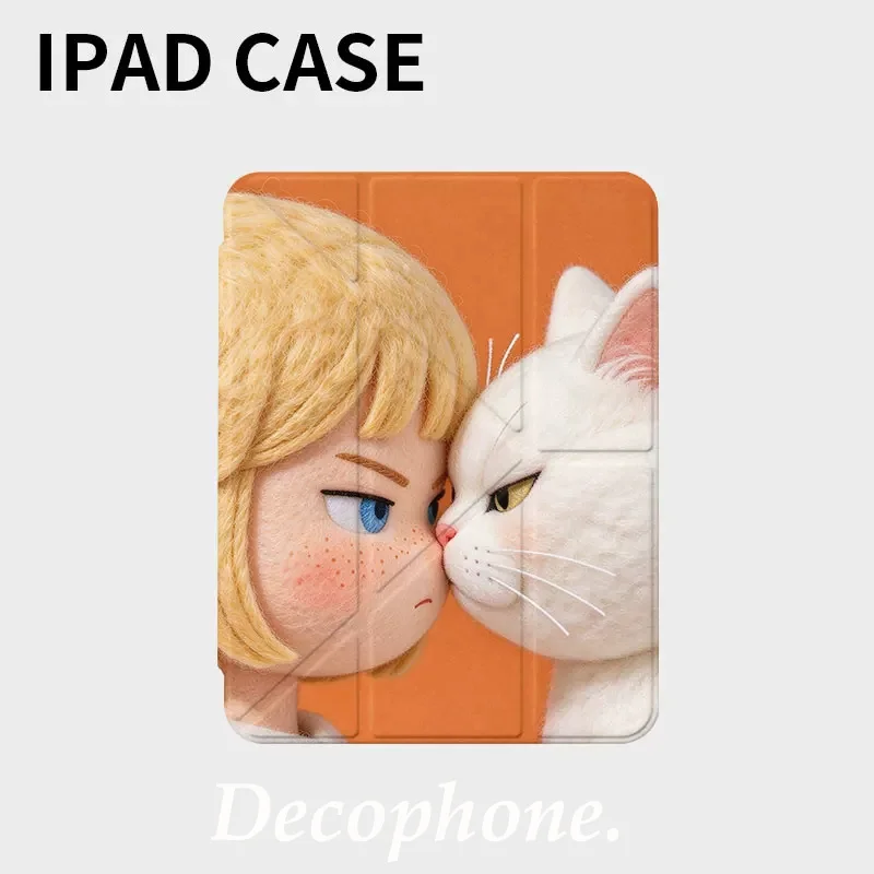 The Angry Girl&Kitten 3+Y-fold Tablet Case for Samsung Galaxy Tab/Redmi/Lenovo/ IPad/HONOR MagicPad/OPPO/ONE PLUS/HUAWEIMATEOAD