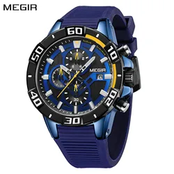 MEGIR Sport Chronograph Luxury Brand Silicone Waterproof Quartz Military Watch Business Wristwatch with Date Relogio Masculino