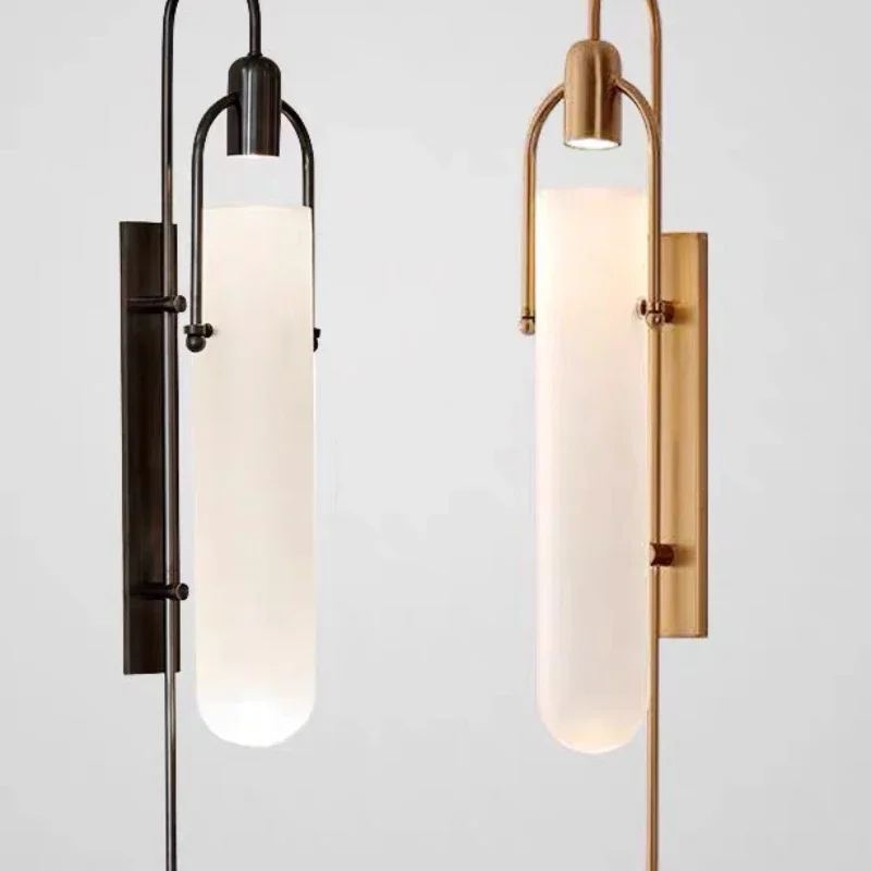 الحديثة قوس حسنا الشمعدان الذهب/الأسود الزجاج الجدار ضوء تصميم غرفة المعيشة Led السرير صالون ديكو سطح جبل غرفة نوم الجدار مصباح #2