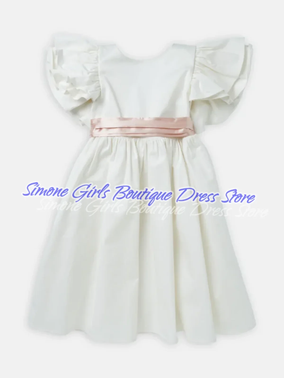 Satin Open Back Bow Lotus Leaf Sleeves Flower Girl Dresses for  Parties Wedding Ceremonies Dance Performances Formal Receptions