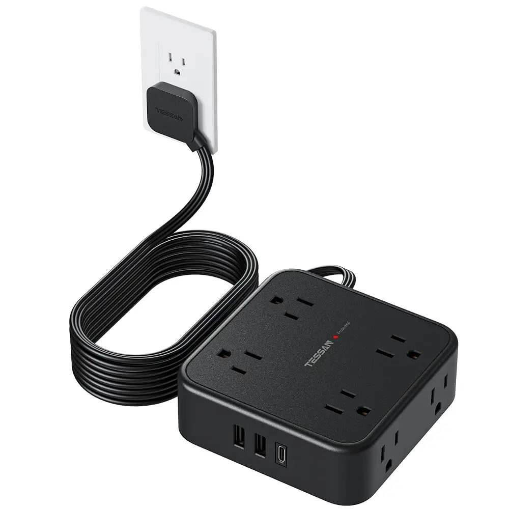 

Power St Surge Protector 10 Ft Cord, 8 Ac Outlets 3 Usb Charger (1 Usb C Port), Thin Flat Extension Cord 10 Feet, Flat Plug,