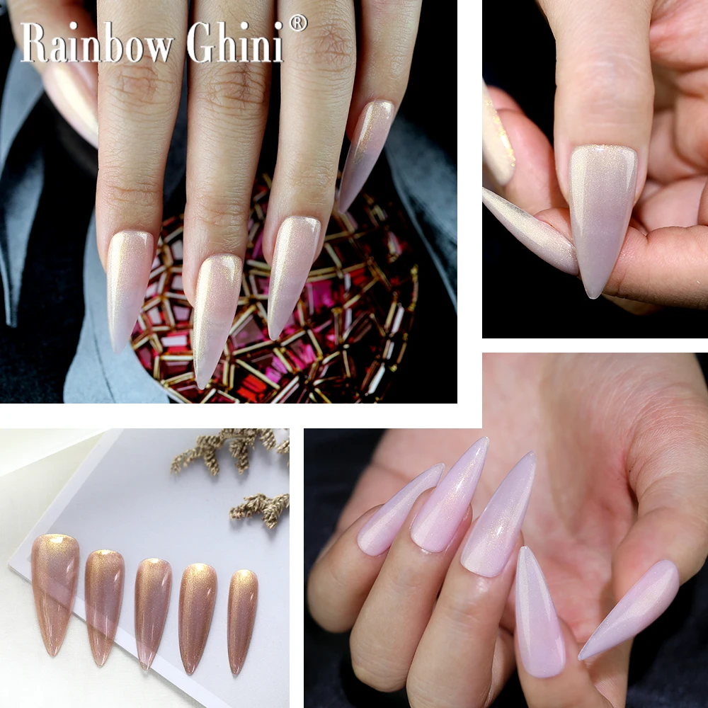 طلاء أظافر جل لامع ذهبي لامع 10 مل من RG طلاء أظافر جل وردي شبه دائم بالأشعة فوق البنفسجية LED بيرليسسينت تأثير طلاء الأظافر #6