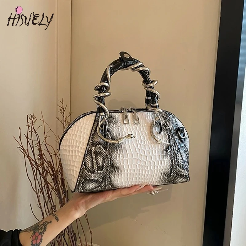 

2025 Designer Luxury Handbags For Women Crocodile Pattern Top-handle Shell Bag With Snake Hardware Wild Shoulder Crossbody Bag