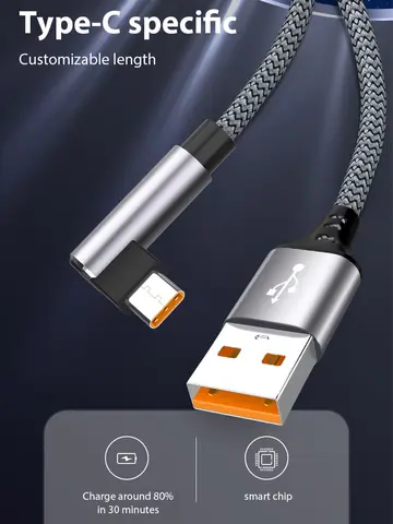6A USB C Elbow Type C Fast Charge Cable 3m 5m Phone Extend Charging Cable for Samsung Huawei Xiaomi Oppo OnePlus VR Camera
