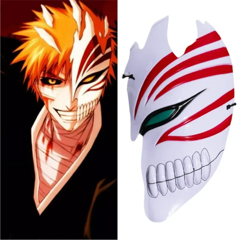 Máscara de Cosplay de Ichigo Kurosaki de Anime Bleach para Halloween, Máscara de Media Cara con Diseño de Ichigo Hollow, Disfraz de PVC para Fiesta de Halloween