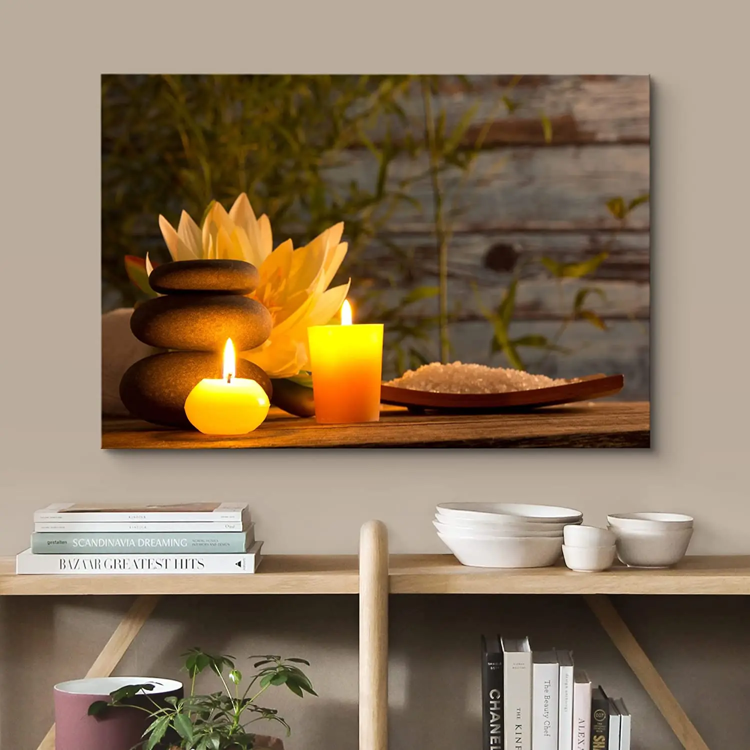 Vela Spax de meditación Zen, piedras de masaje, carteles naturales, lienzo, imágenes artísticas de pared, pinturas decorativas para el hogar, decoraciones para el baño