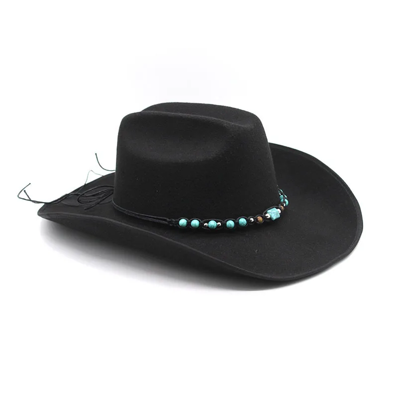 

Cross Border Big Brim Curling Woolen Hat Western Denim Top Hat Men And Women Couples Cap Ethnic Style Fur Felt Hat