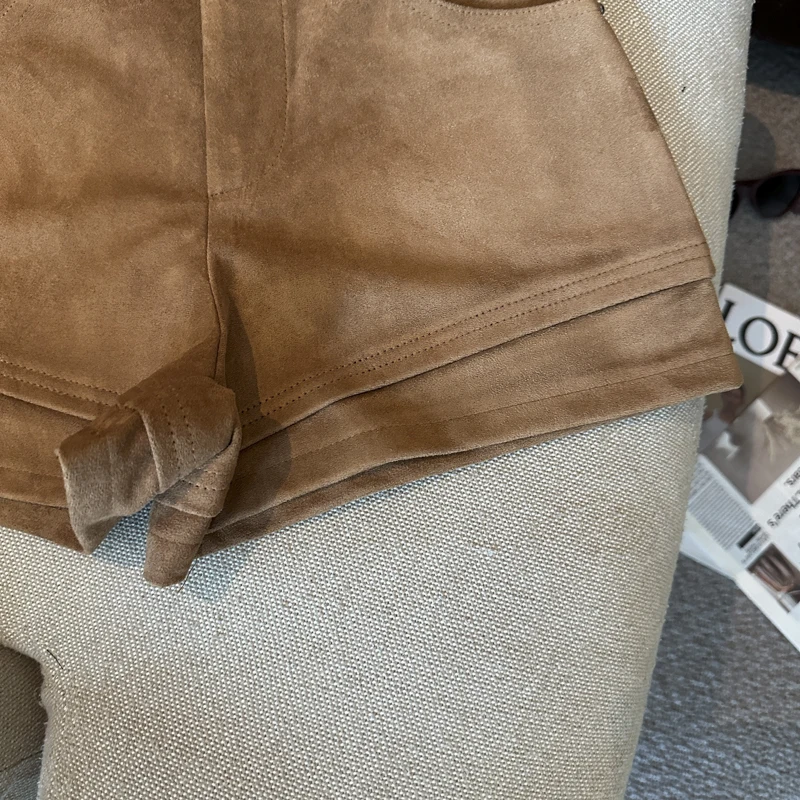 Simple Solid 2026 Autumn Winter Korean Version Versatile A-word Wide-leg Shorts Women's High Waist Casual Fashion Short Pants