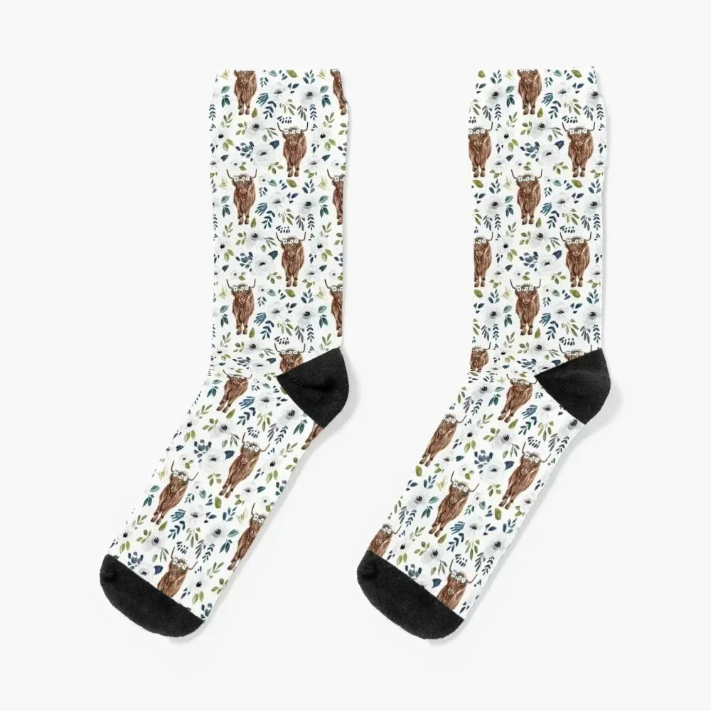

Highland Cow, Floral, Floral Crown, Cow Painting, Farmhouse Decor Socks cute halloween Socks Girl Men's